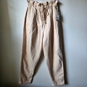 NWT FREE PEOPLE CREAM HIGH RISE PLATED PAPERBAG TAPERED PANTS SIZE XS /S